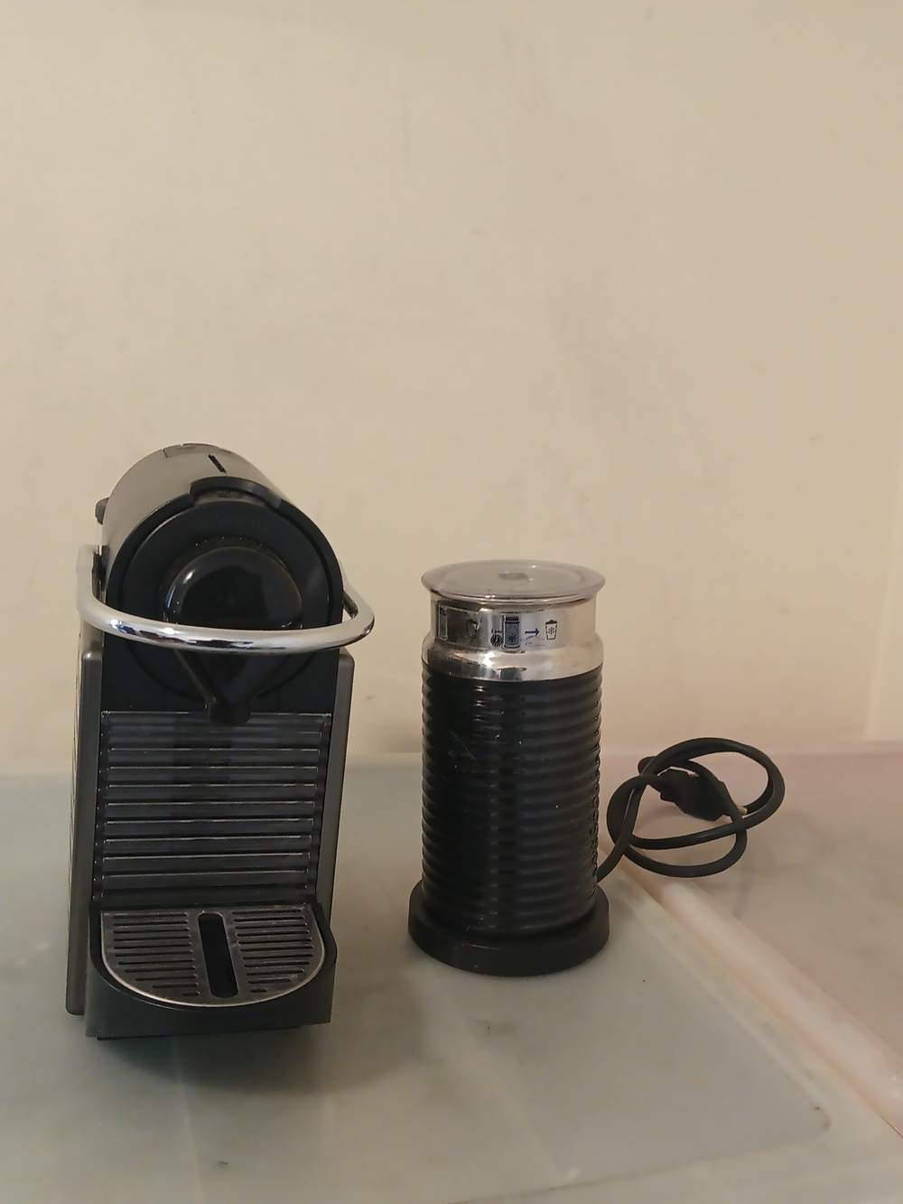 Nespresso Capsule Espresso Machine and Aeroccino Frother in Black and Silver